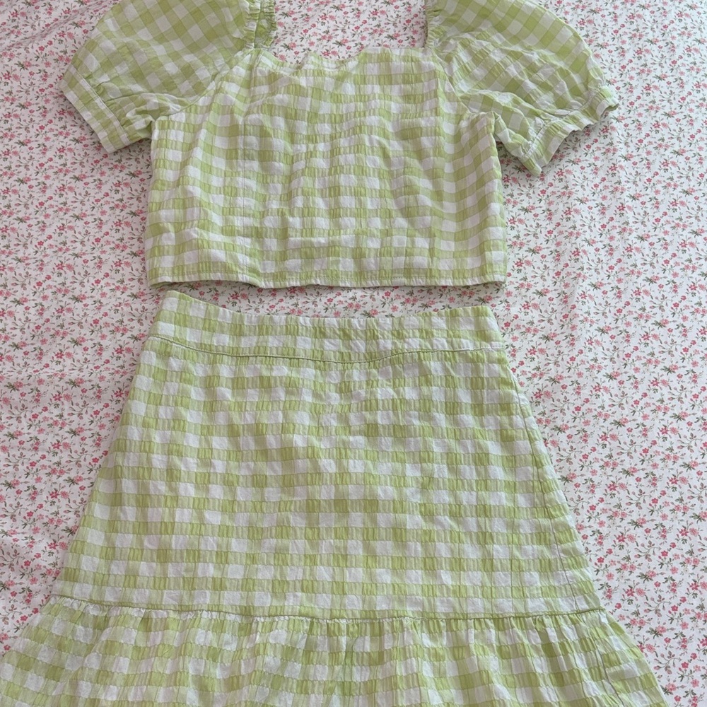 GB Girls Green and White Gingham Two-Piece Set